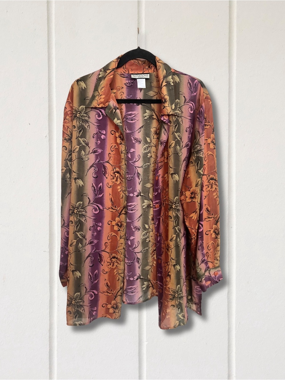Notations Multicolor Floral Button Down Blouse in Orange, Purple, Gold